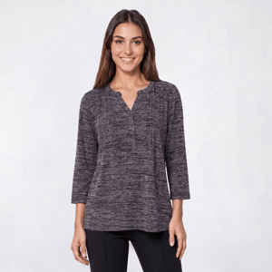 Womens Napa Valley 3/4 Sleeve Marled Pleated Knit Blouse
